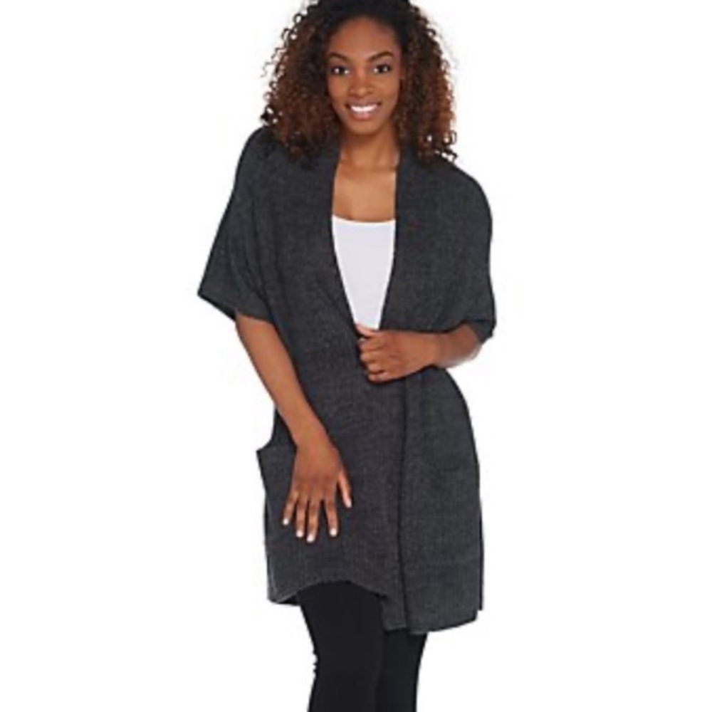 NWT Barefoot Dreams Belted Kimono Cardigan Carbon Black